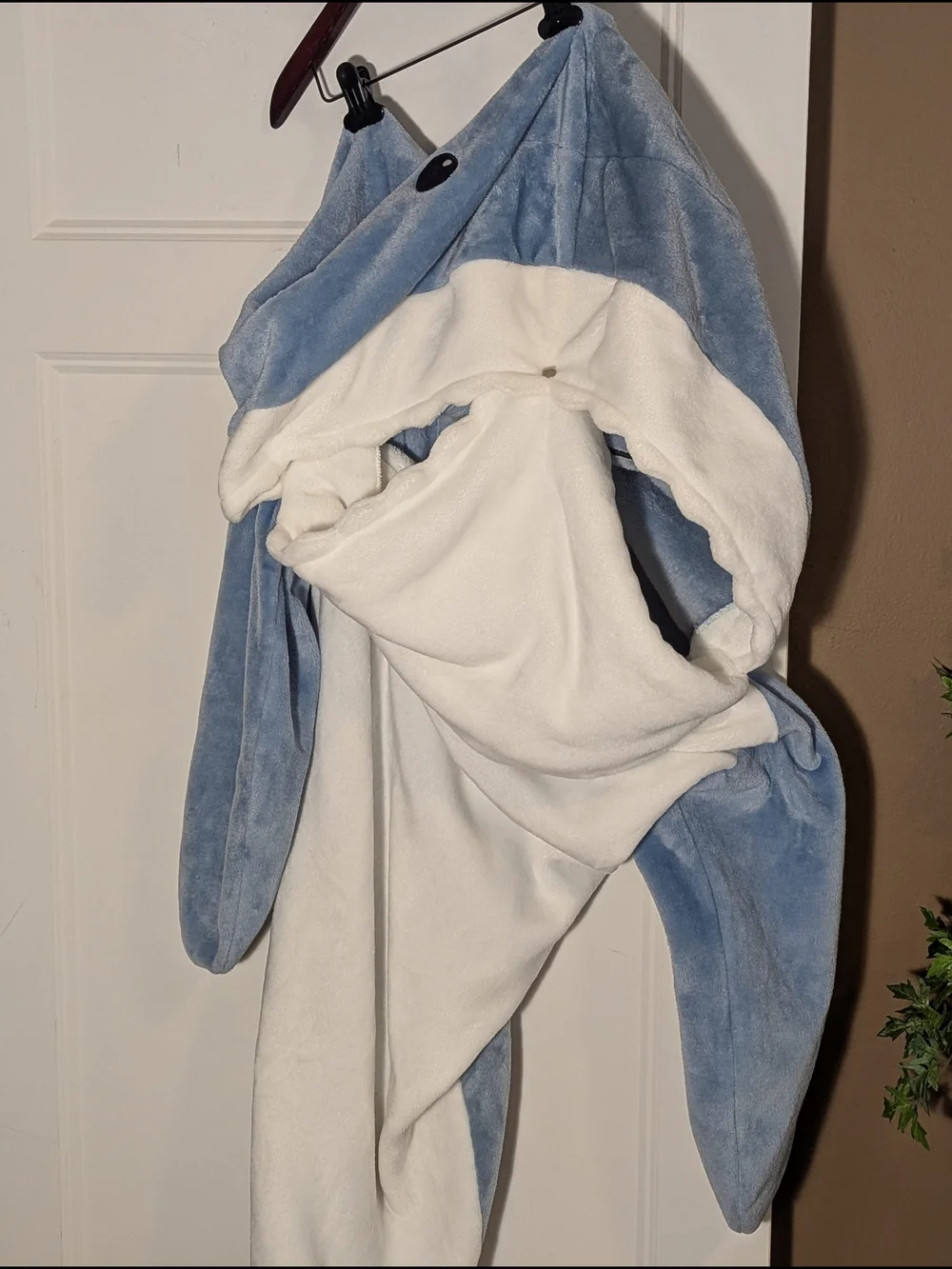 Plush Shark Onesie/Wearable Blanket - Blue & White Cozy. Sharkweek. Halloween.